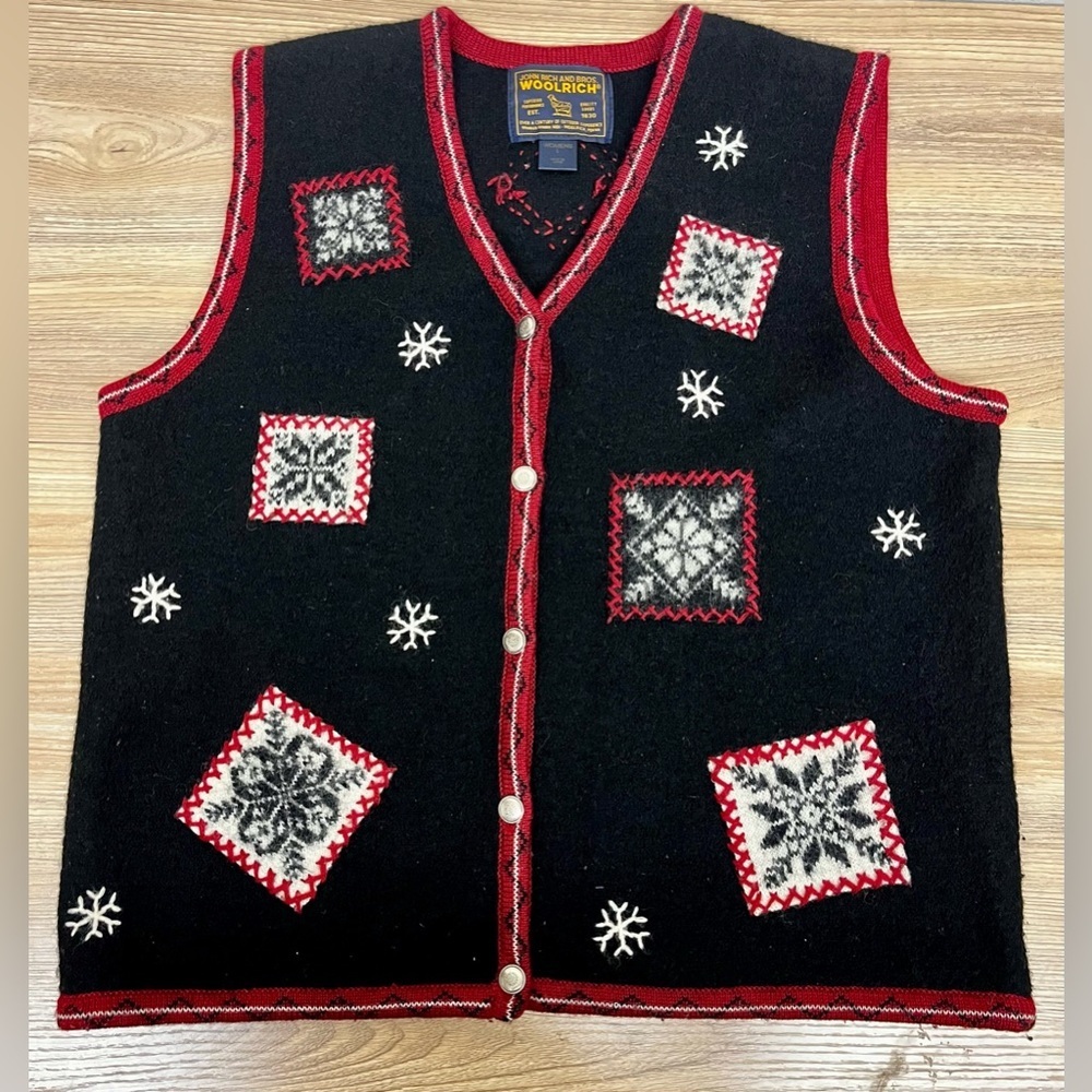 Vintage 90s Woolrich Winter Holiday Snowflake Christmas Picture Knit Vest Size L